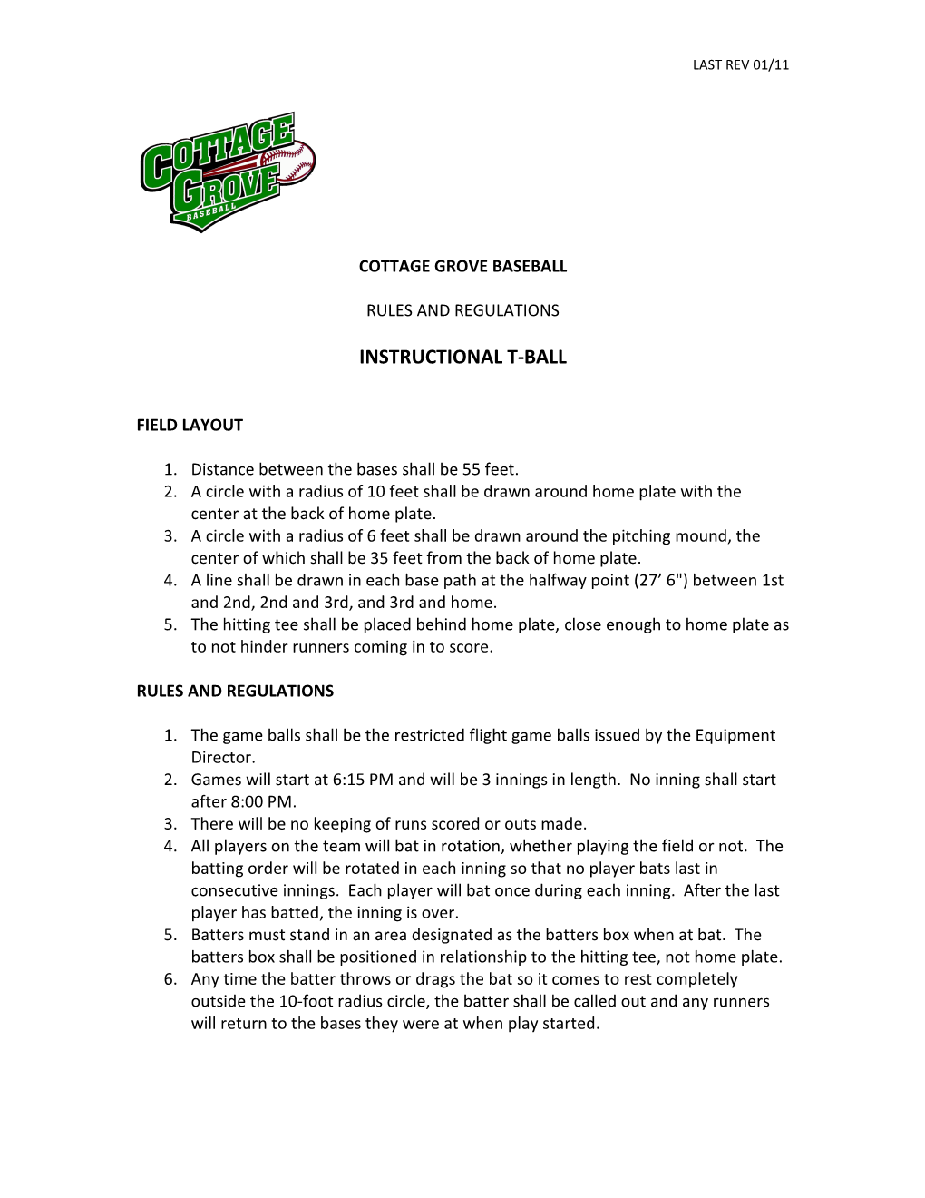 Instructional T-Ball Rules