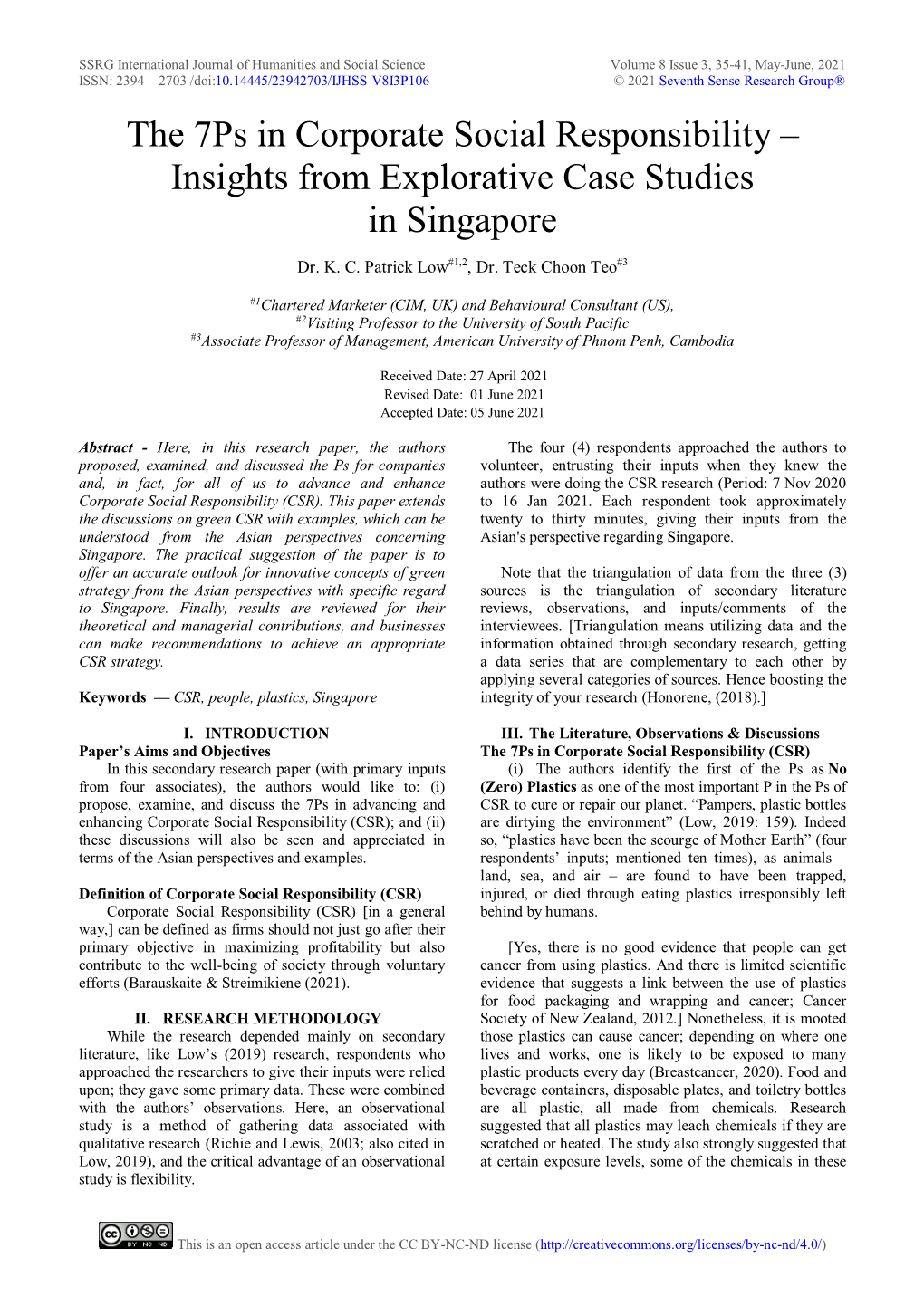The 7Ps in Corporate Social Responsibility – Insights from Explorative Case Studies in Singapore