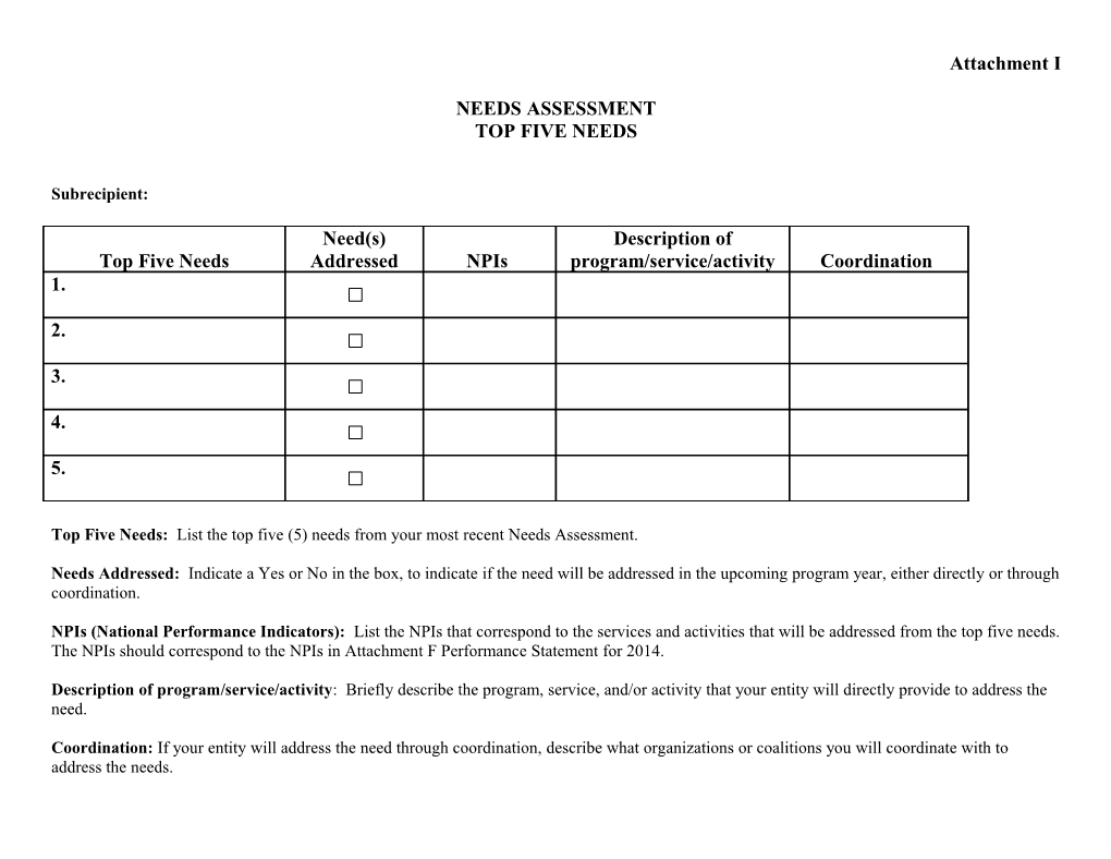 Attachment I Needs Assessment Top 5