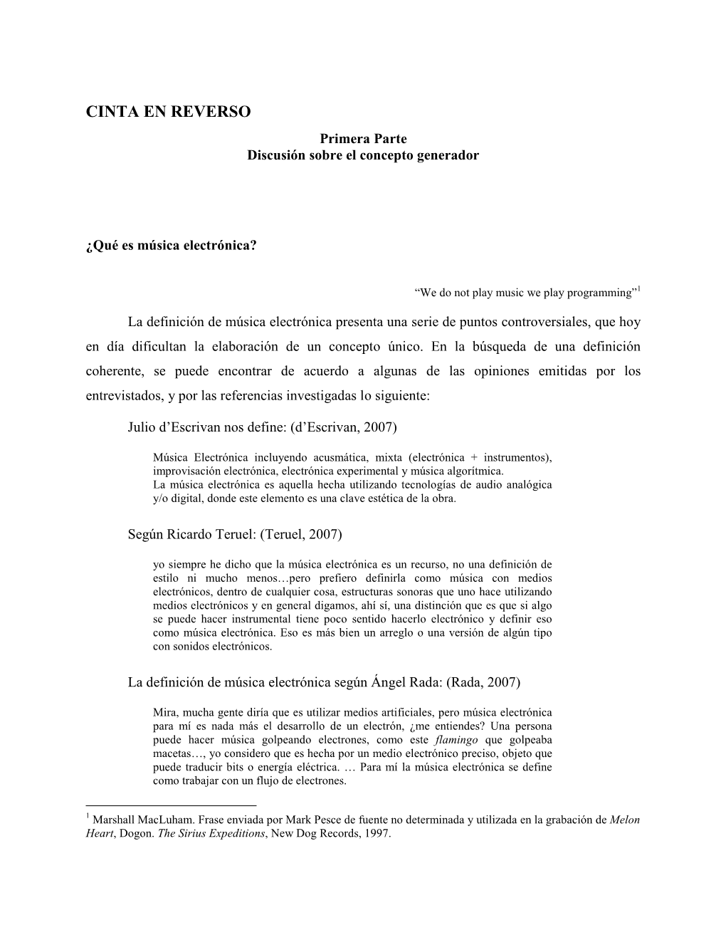 CINTA EN REVERSO Primera Parte Discusión Sobre El Concepto Generador