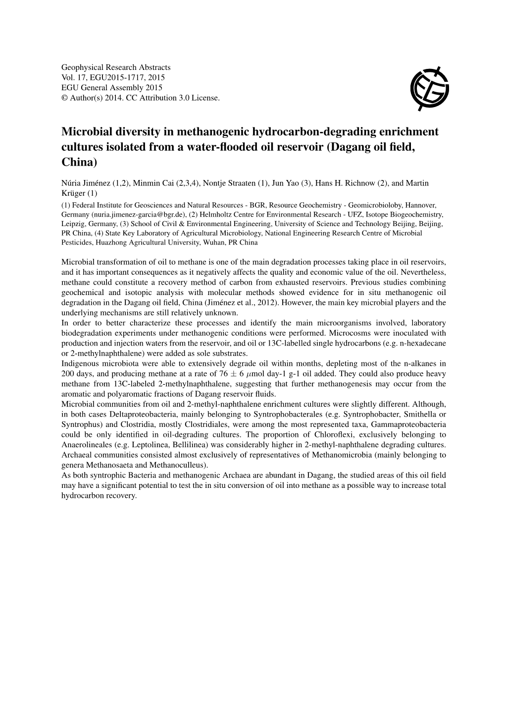 Microbial Diversity in Methanogenic Hydrocarbon-Degrading Enrichment Cultures Isolated from a Water-ﬂooded Oil Reservoir (Dagang Oil ﬁeld, China)