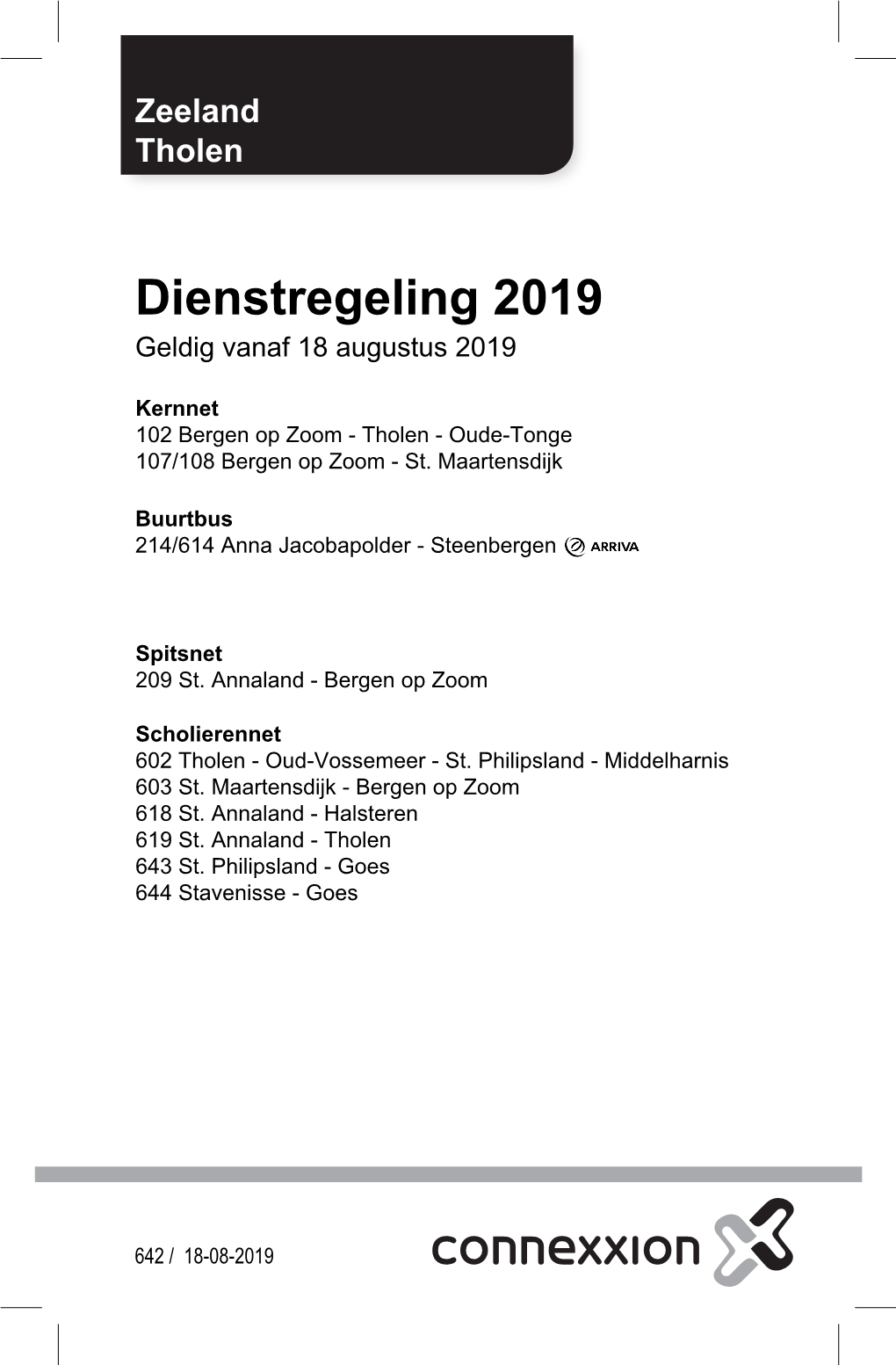 Dienstregeling 2019 Geldig Vanaf 18 Augustus 2019