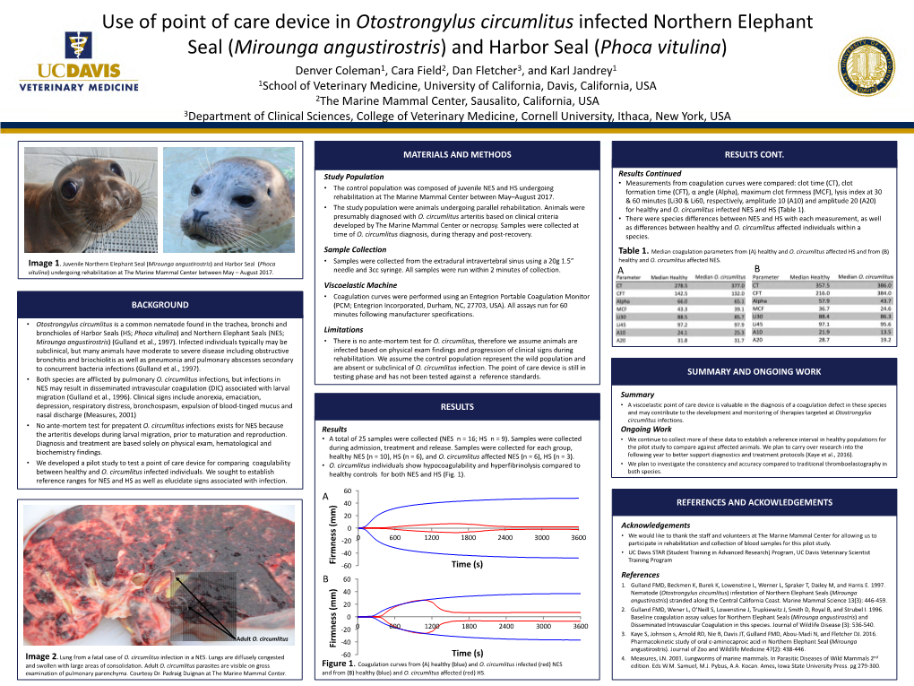 Use of Point of Care Device in Otostrongylus Circumlitus Infected Northern Elephant Seal