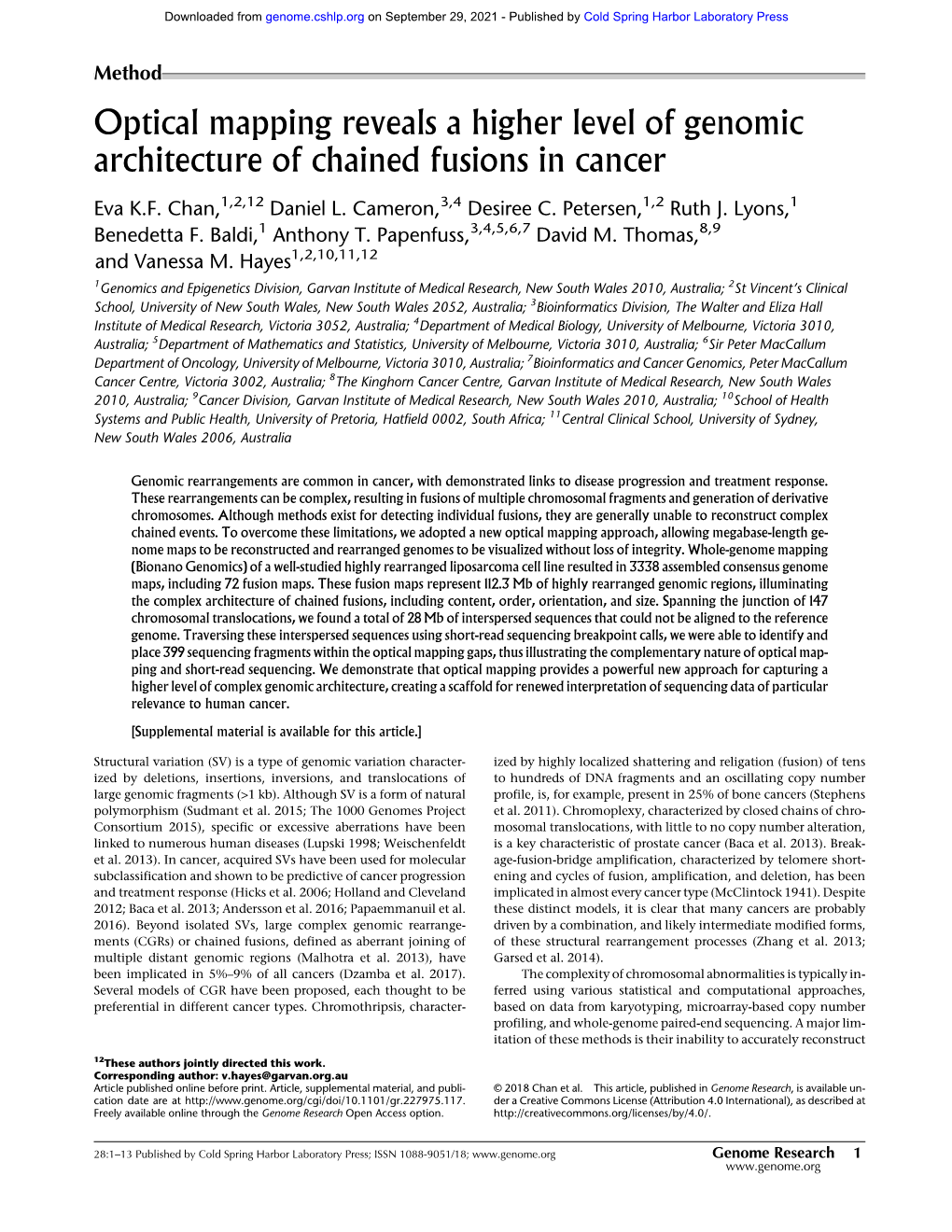 Optical Mapping Reveals a Higher Level of Genomic Architecture of Chained Fusions in Cancer