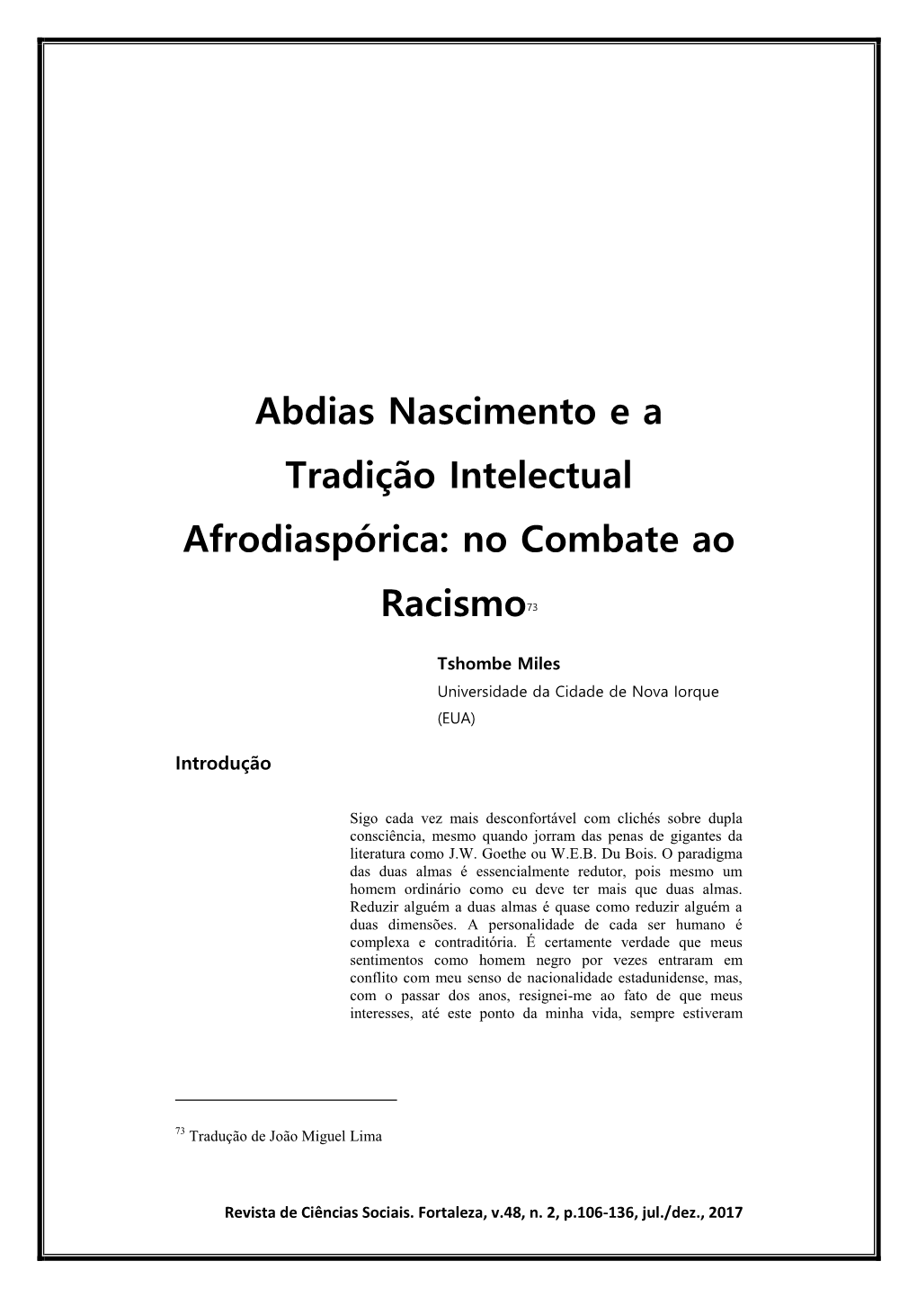 Abdias Nascimento E a Tradição Intelectual Afrodiaspórica: No Combate Ao