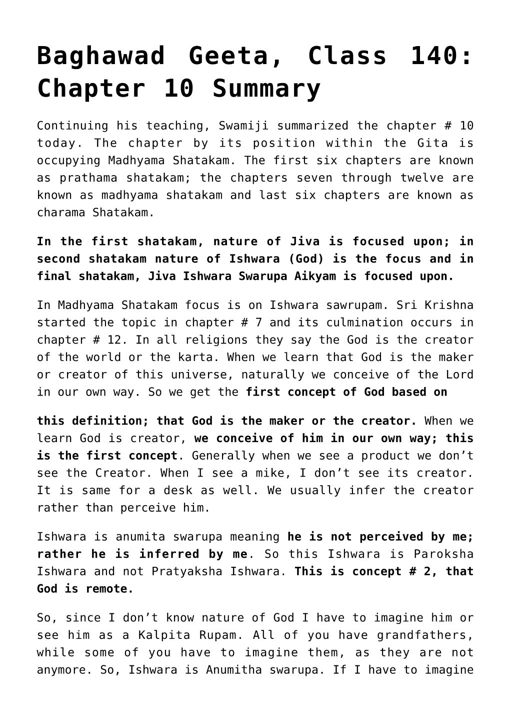 Chapter 10, Verses 35 to 42,Baghawat Geeta, Class