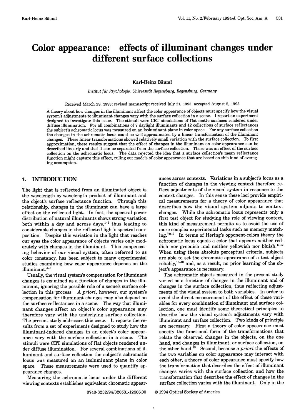 Color Appearance: Effects of Illuminant Changes Under Different Surface Collections
