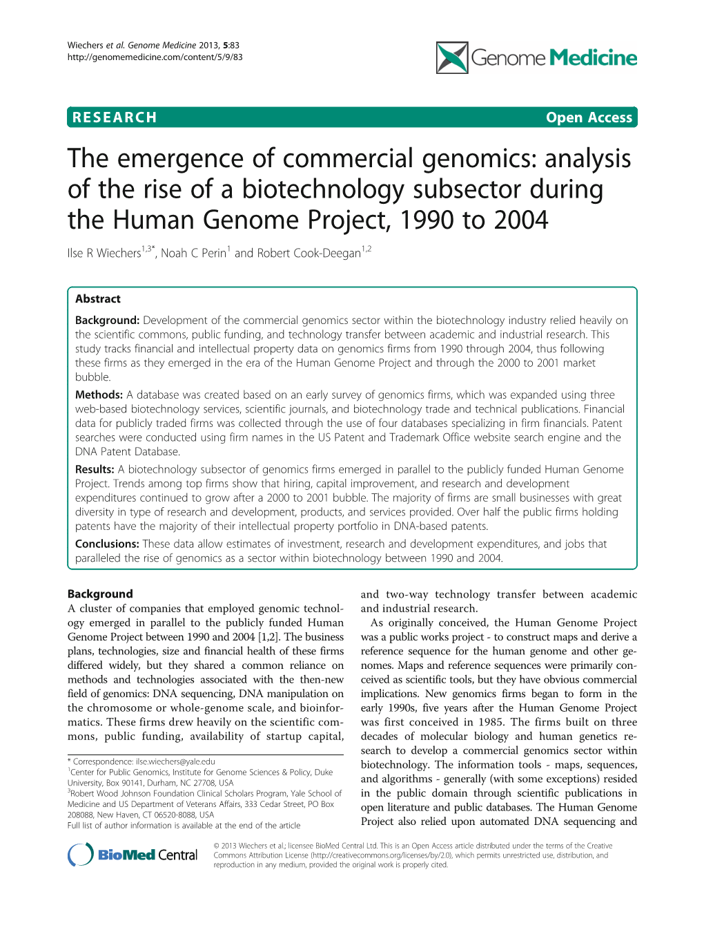 The Emergence of Commercial Genomics: Analysis of the Rise of A