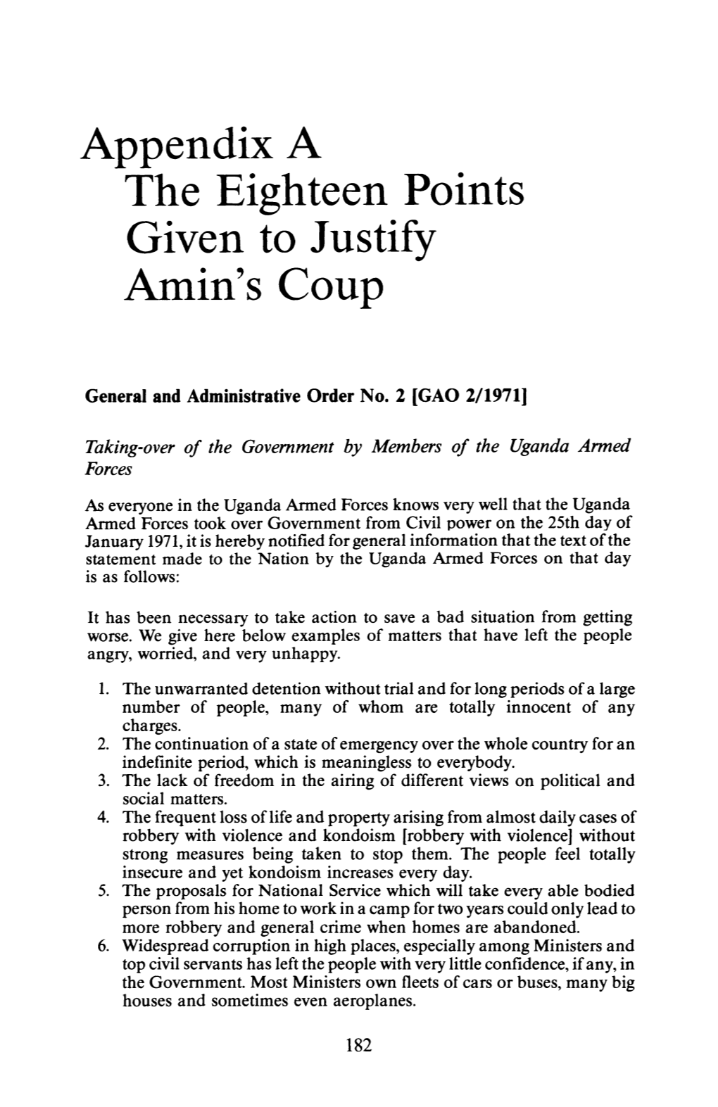Appendix a the Eighteen Points Given to Justify Amin's Coup
