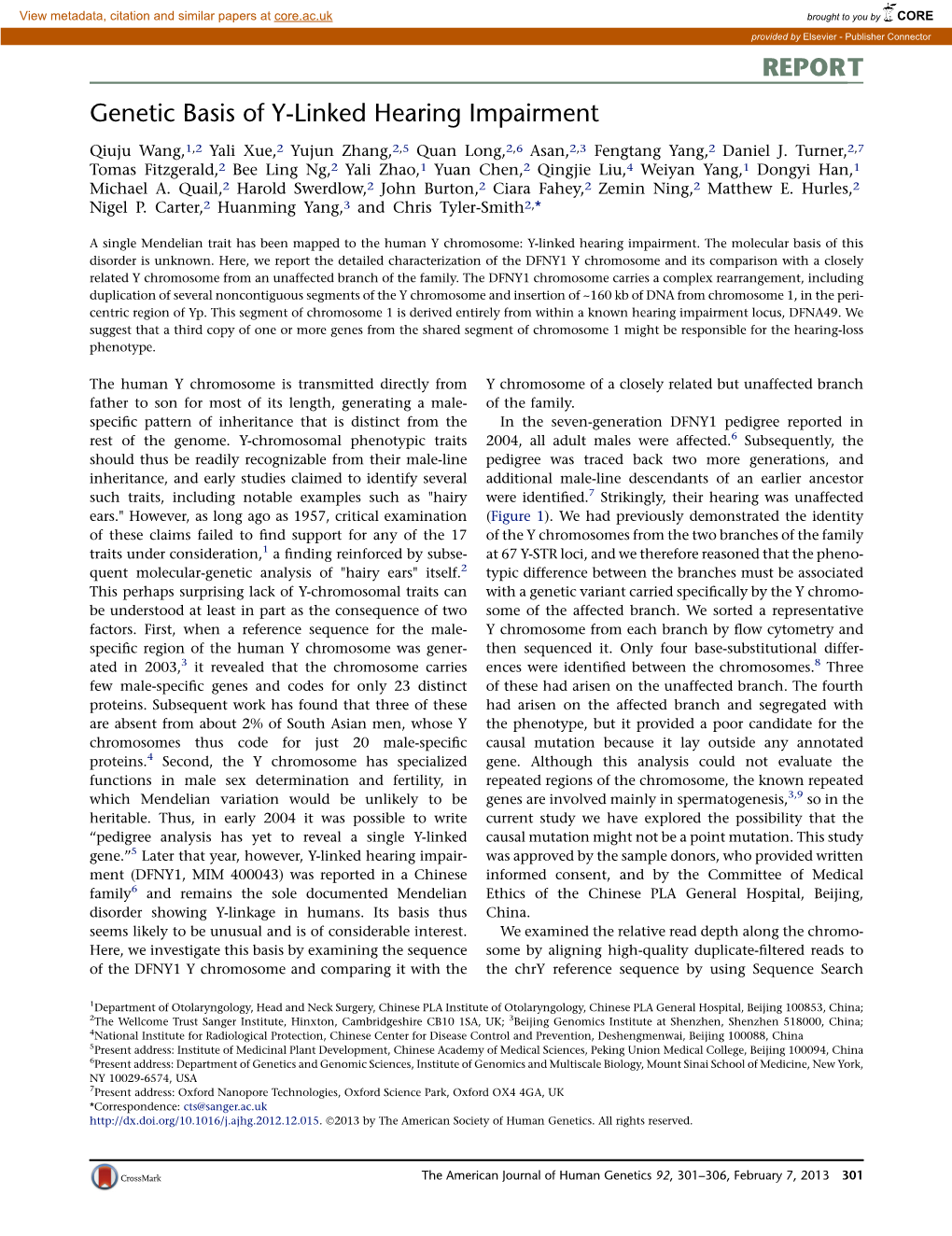 Genetic Basis of Y-Linked Hearing Impairment