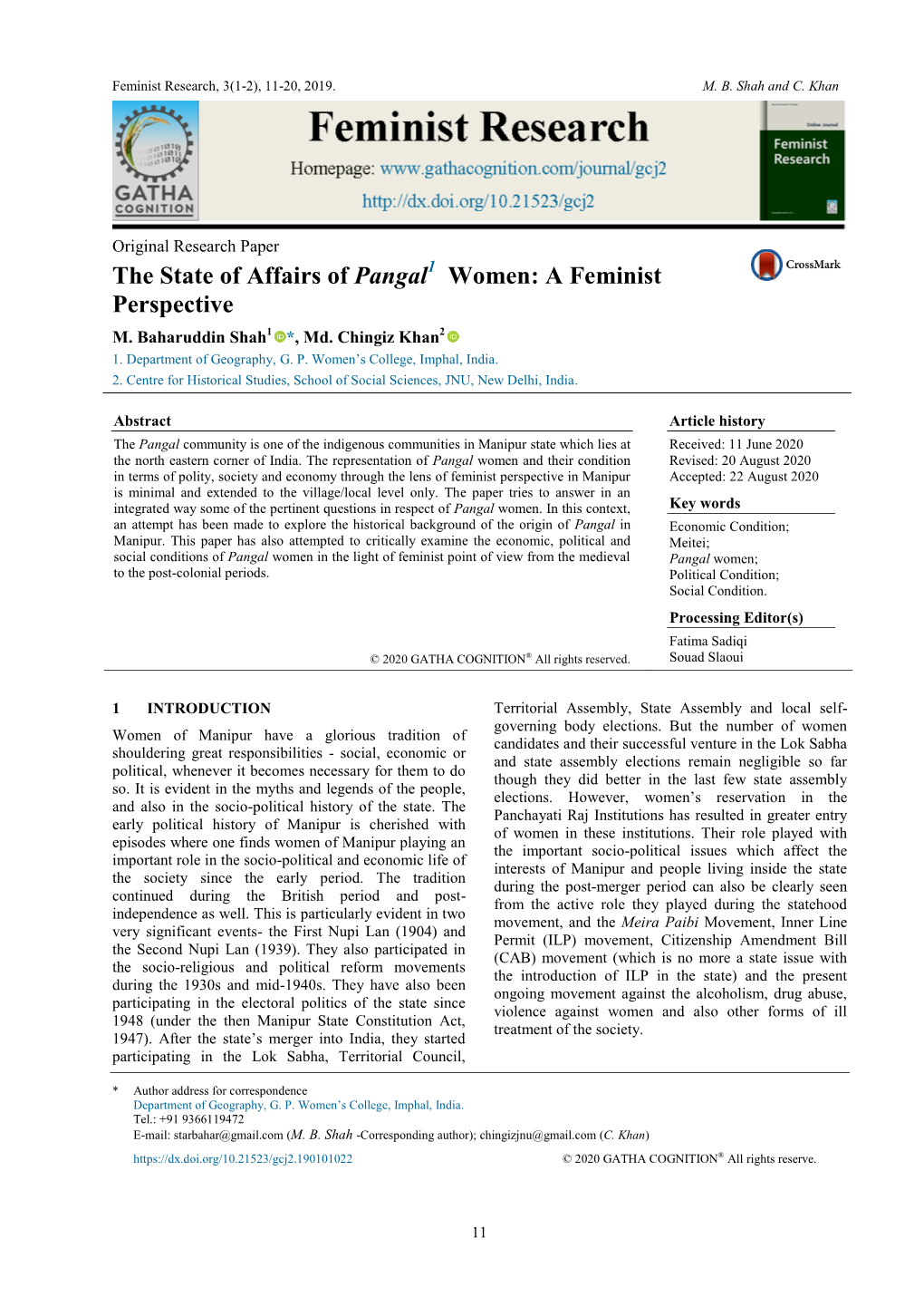 The State of Affairs of Pangal Women: a Feminist Perspective M