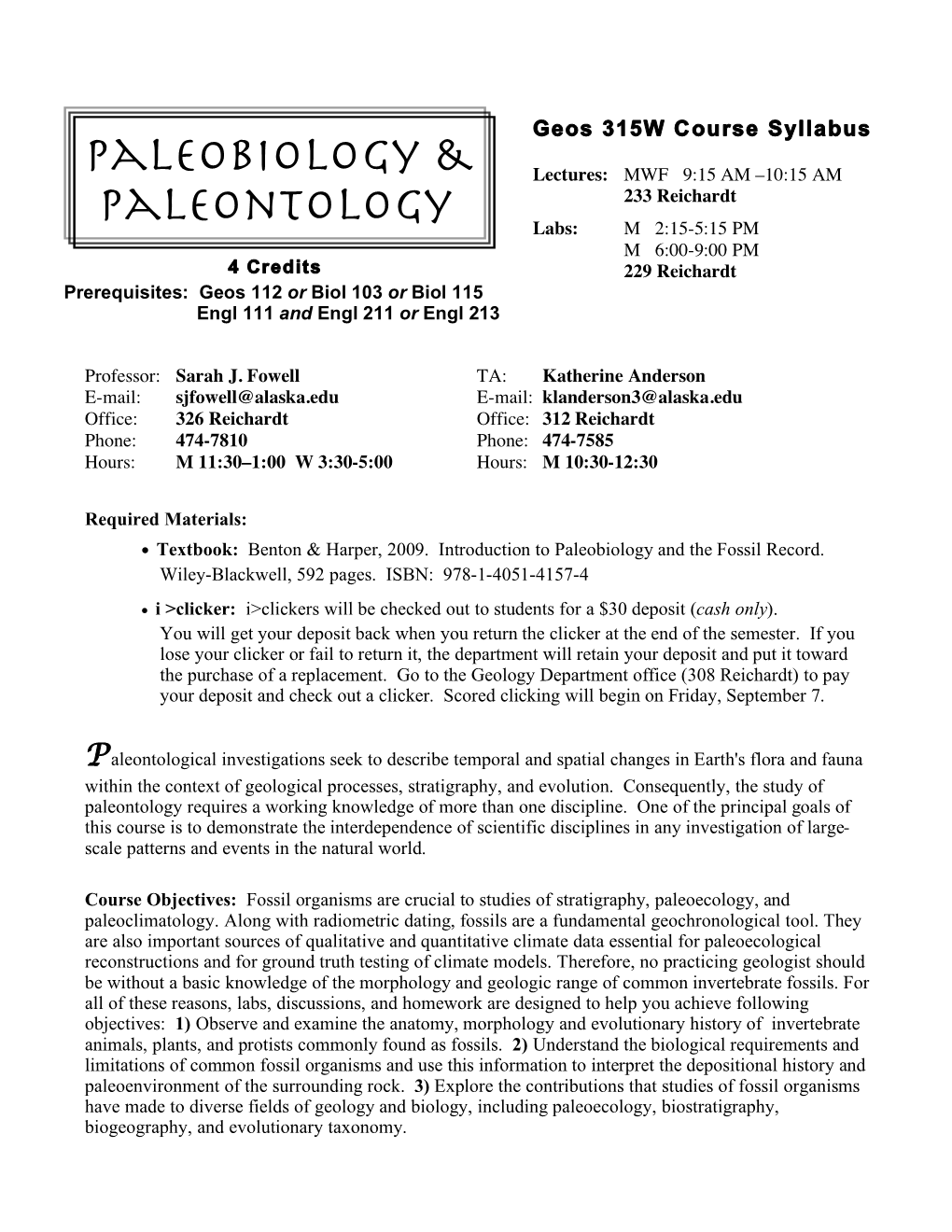 Paleobiology & Paleontology