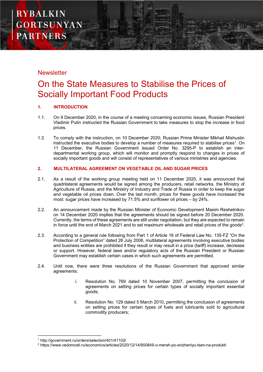 On the State Measures to Stabilise the Prices of Socially Important Food