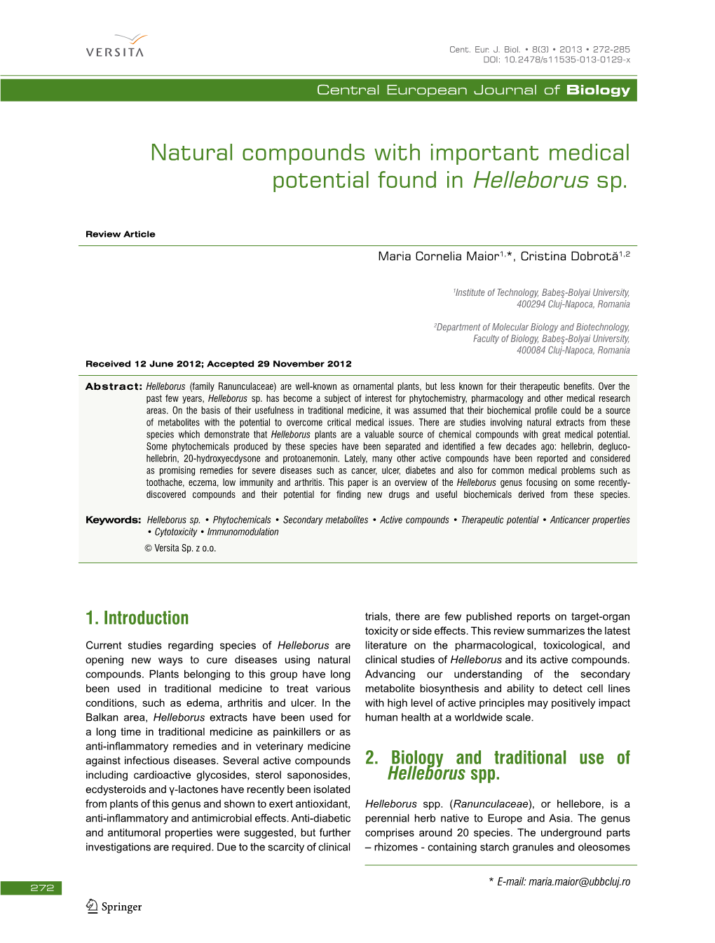 Natural Compounds with Important Medical Potential Found in Helleborus Sp