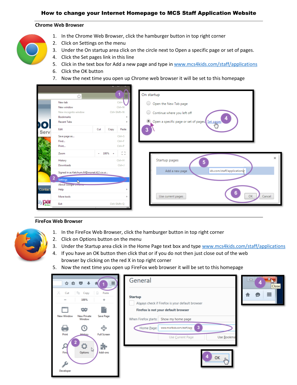 How to Change Your Internet Homepage to MCS Staff Application Website