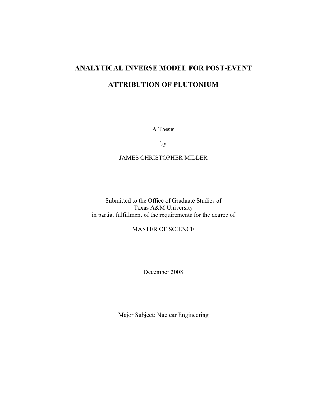 Analytical Inverse Model for Post-Event Attribution of Plutonium