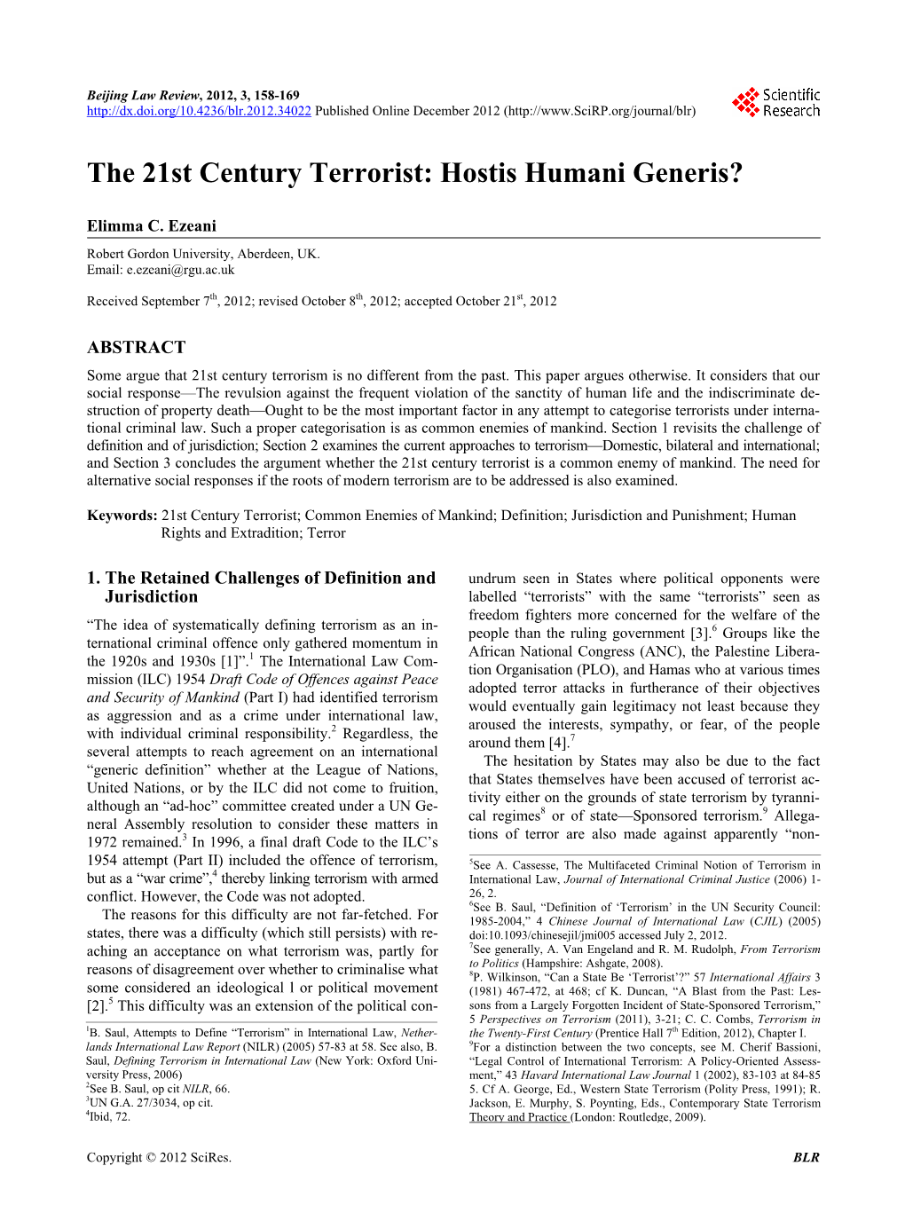 The 21St Century Terrorist: Hostis Humani Generis?