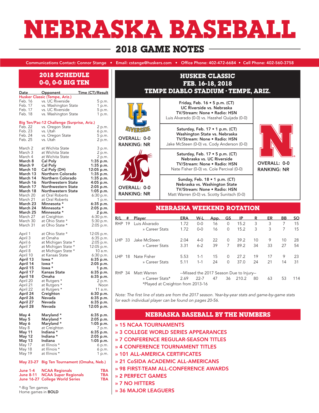 Nebraska Baseball 2018 Game Notes