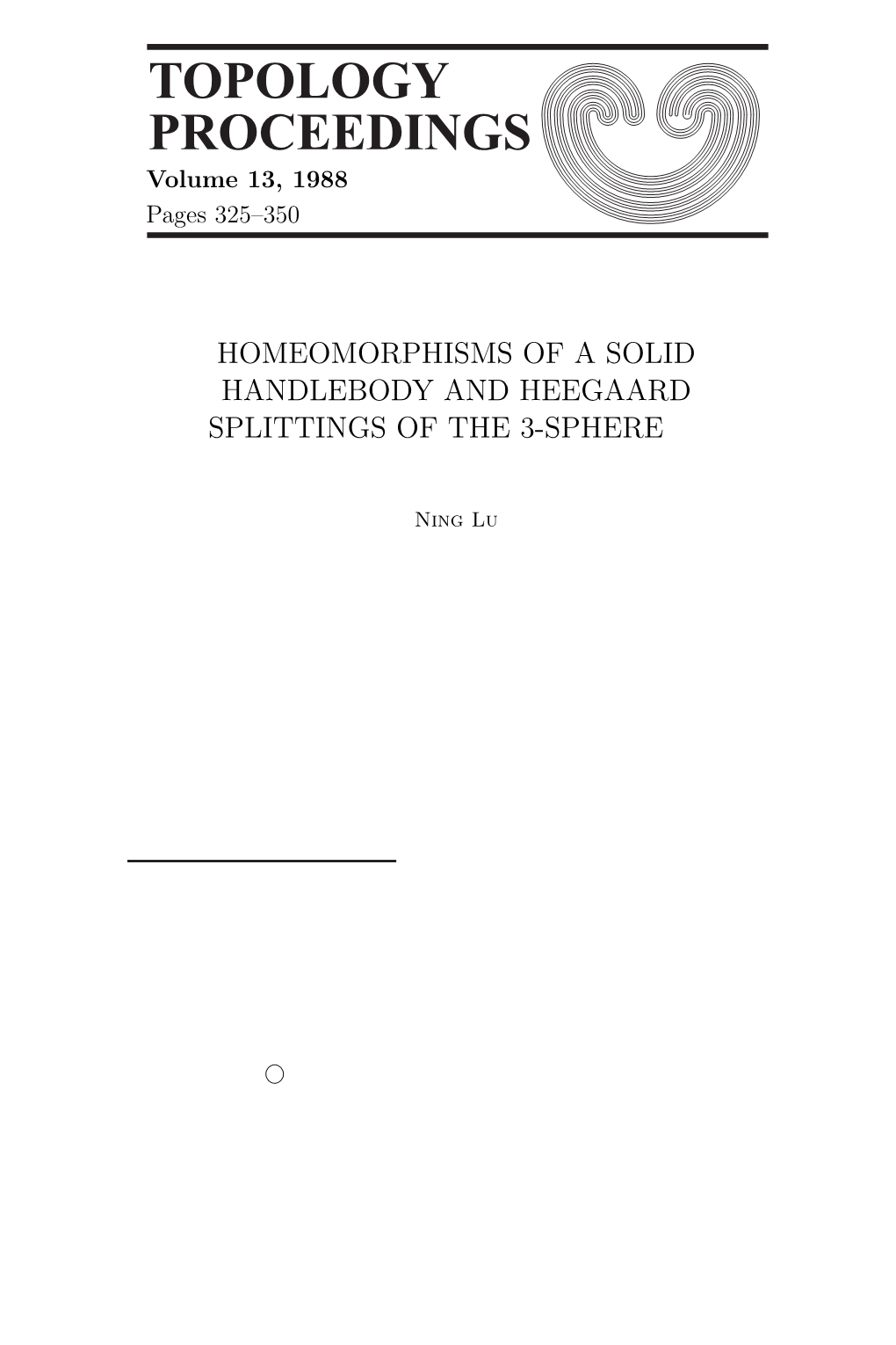 Homeomorphisms of a Solid Handlebody and Heegaard Splittings of the 3-Sphere S3