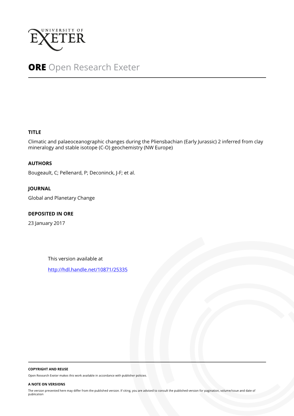 Early Jurassic) 2 Inferred from Clay Mineralogy and Stable Isotope (C-O) Geochemistry (NW Europe)