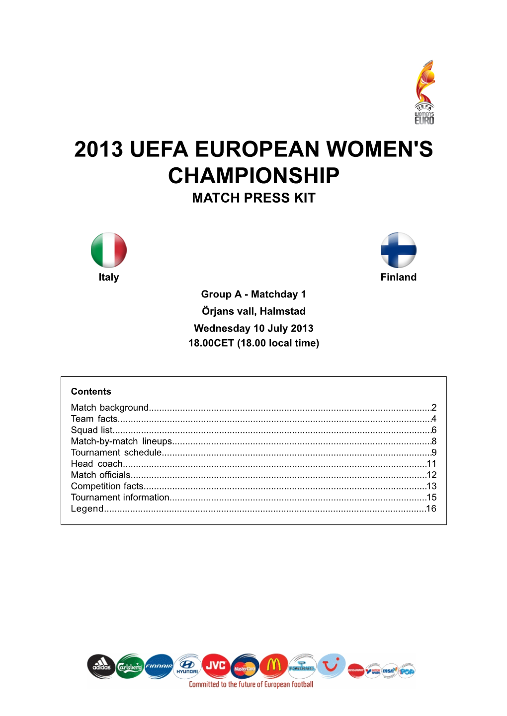 2013 Uefa European Women's Championship Match Press Kit