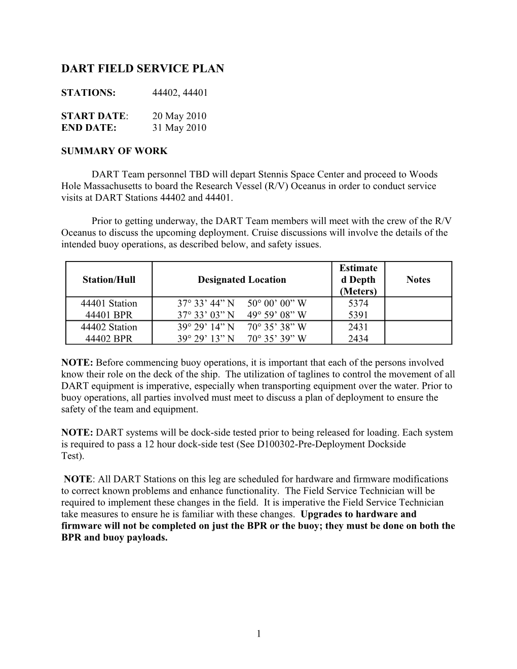 Dart Field Service Plan