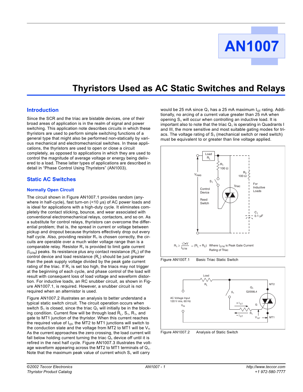 Thyristors Used As AC Static Switches and Relays