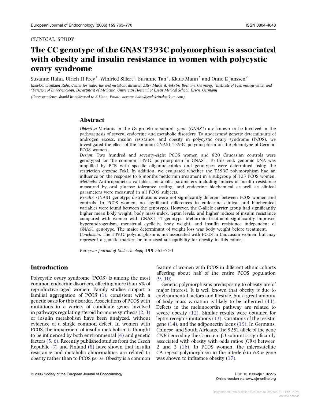 The CC Genotype of the GNAS T393C Polymorphism Is Associated With