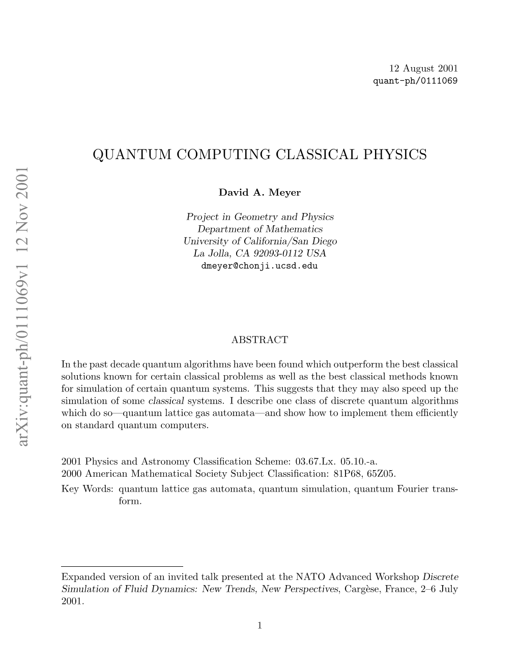 Quantum Computing Classical Physics David A