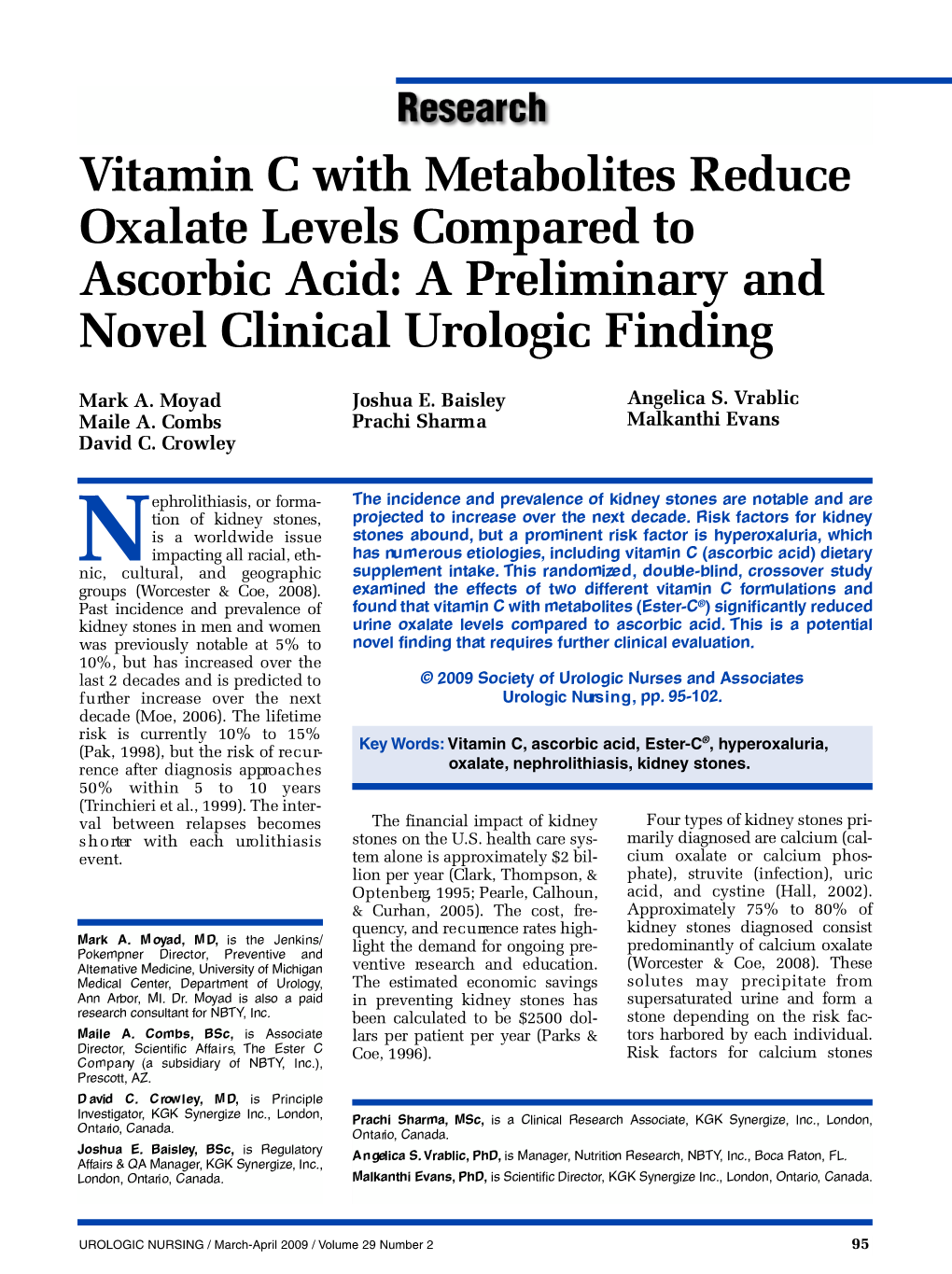 Vitamin C with Metabolites Reduce Oxalate Levels Compared to Ascorbic Acid: a Pre L I M I N a Ry and Novel Clinical Urologic Finding