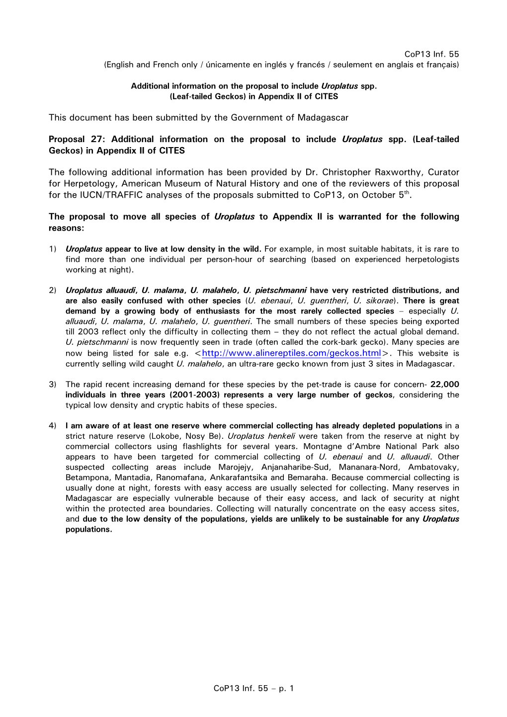 This Document Has Been Submitted by the Government of Madagascar Proposal 27