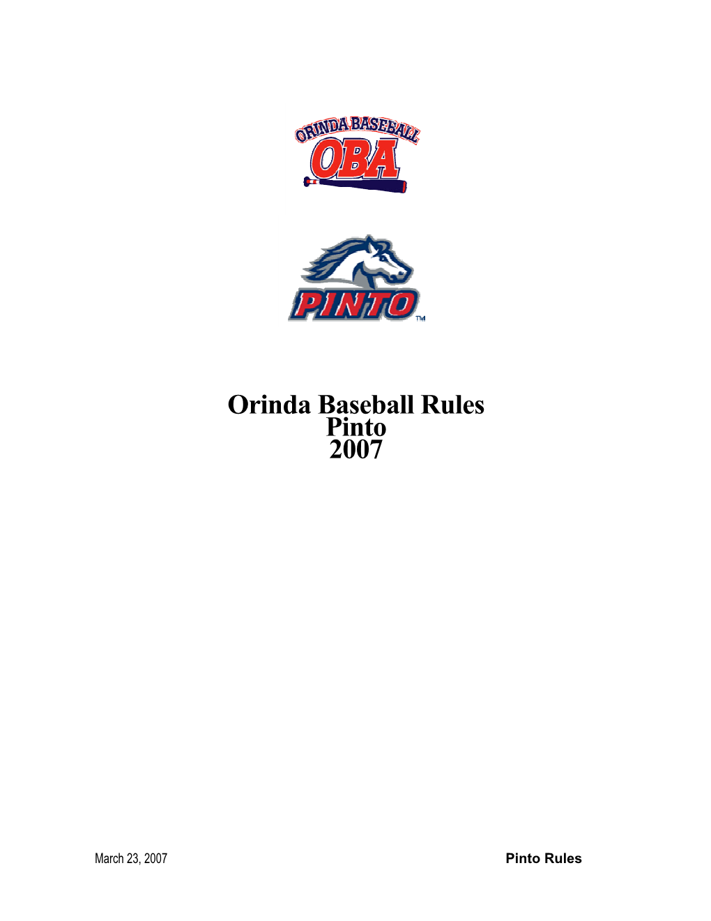 Orinda Baseball Association Pinto Rules - 2007