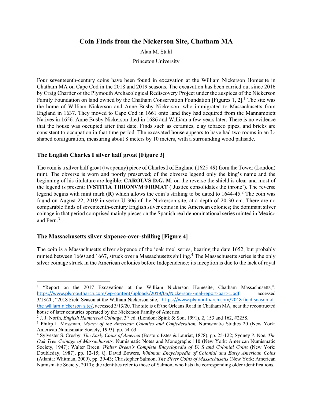 Coin Finds from the Nickerson Site, Chatham MA Alan M