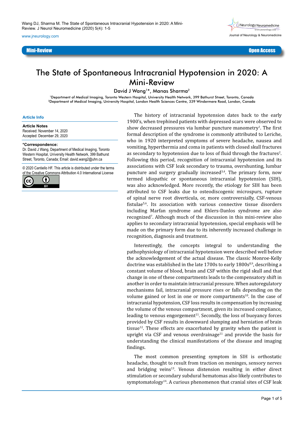 The State of Spontaneous Intracranial Hypotension in 2020: a Mini- Neuromedicine Review