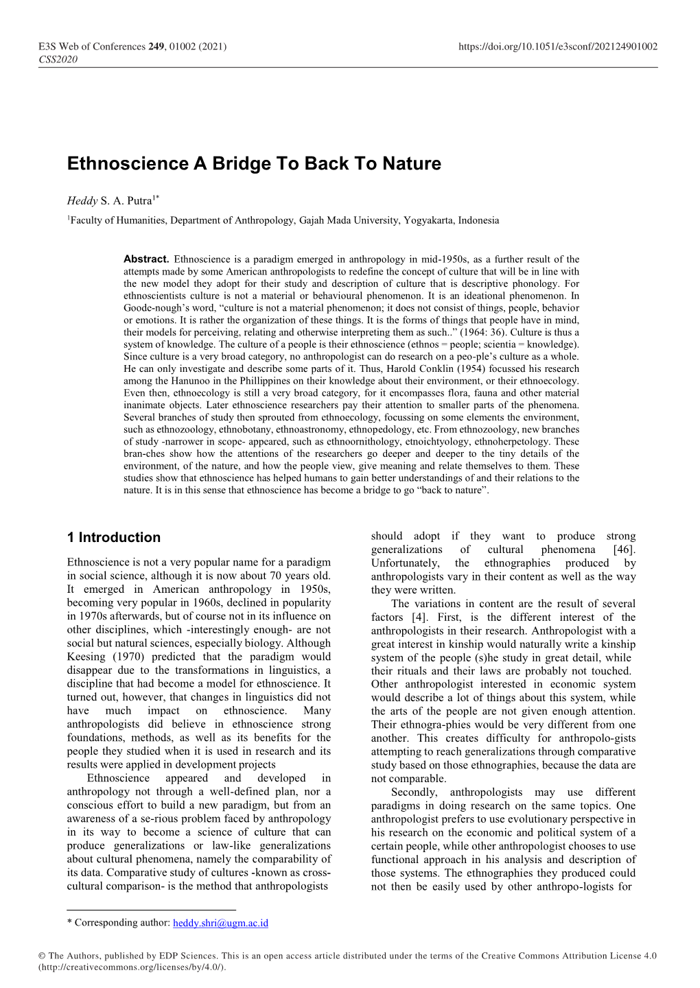 Ethnoscience a Bridge to Back to Nature