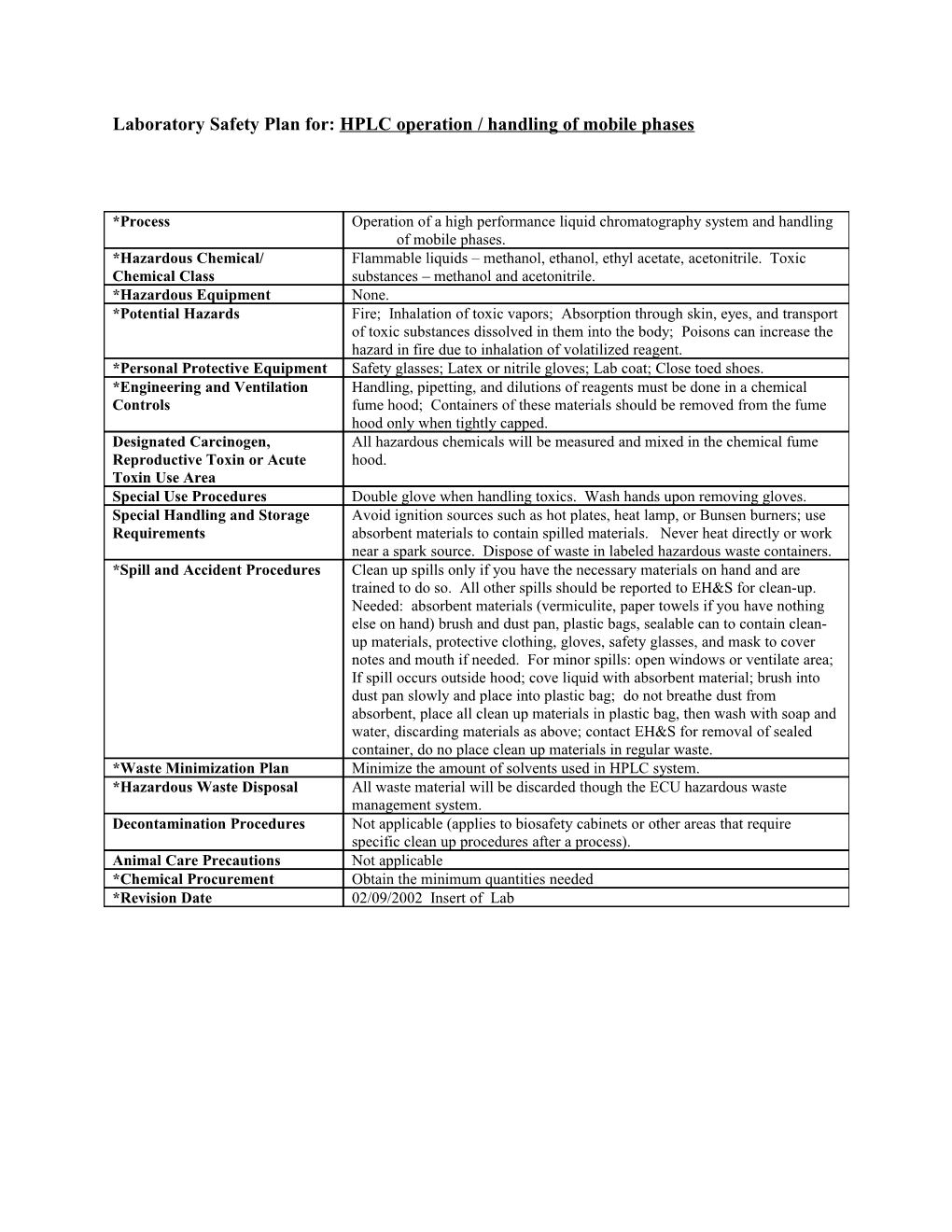 Excerpt from a University's Procedure for Preparing Chemical Hygiene Plans s3