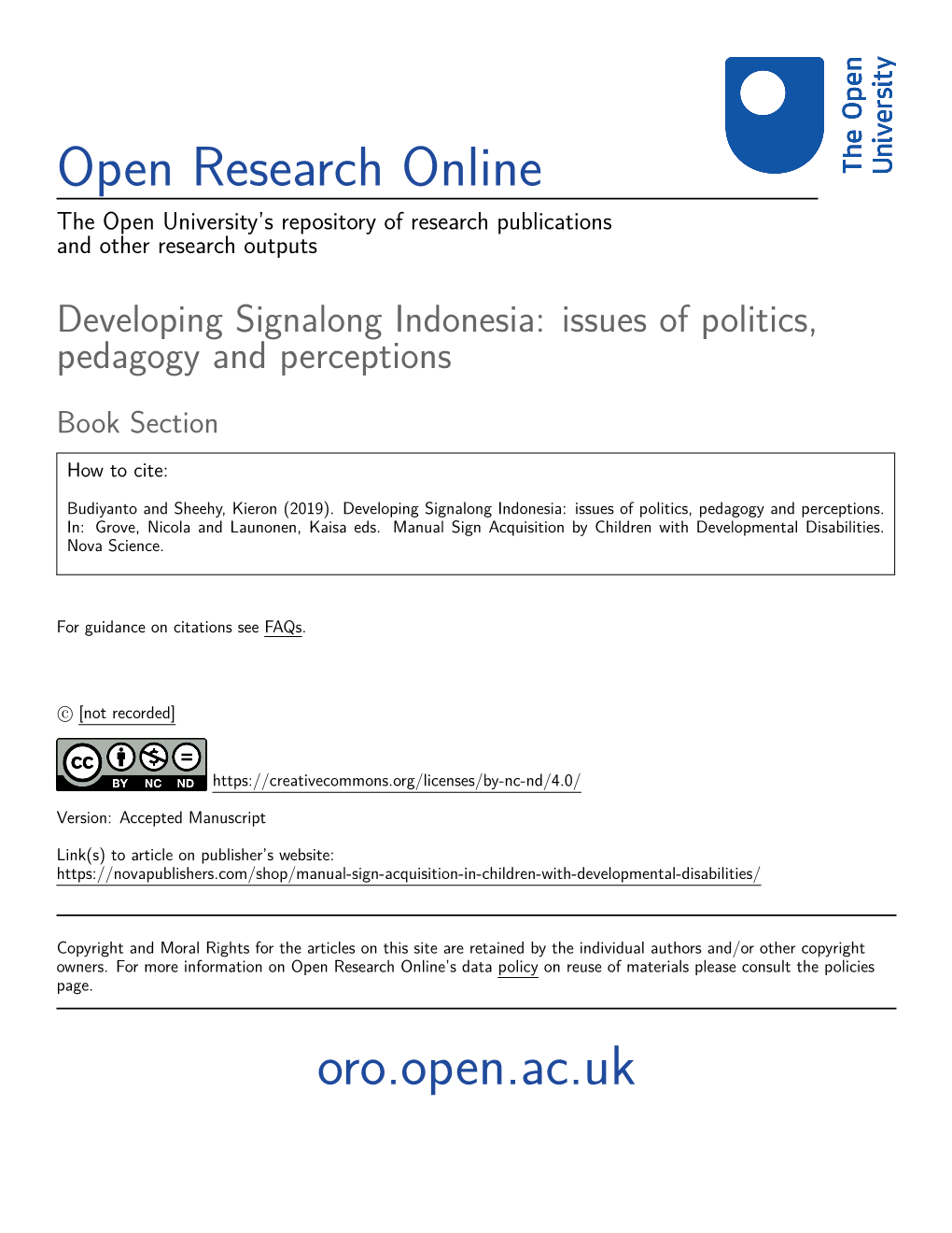 Developing Signalong Indonesia: Issues of Politics, Pedagogy and Perceptions