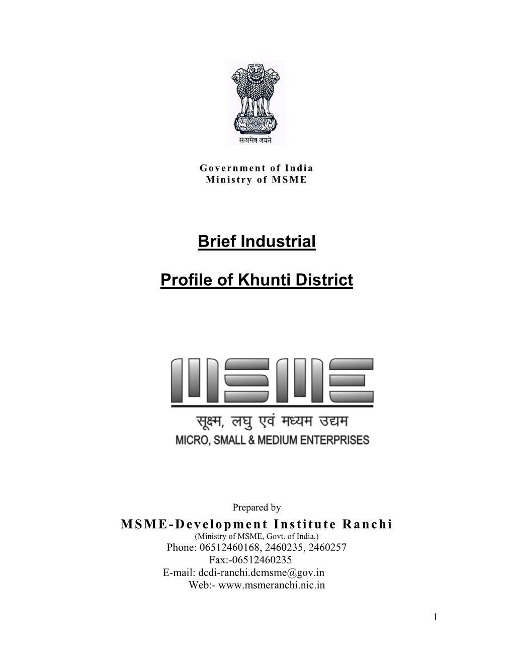 Brief Industrial Profile of Khunti District