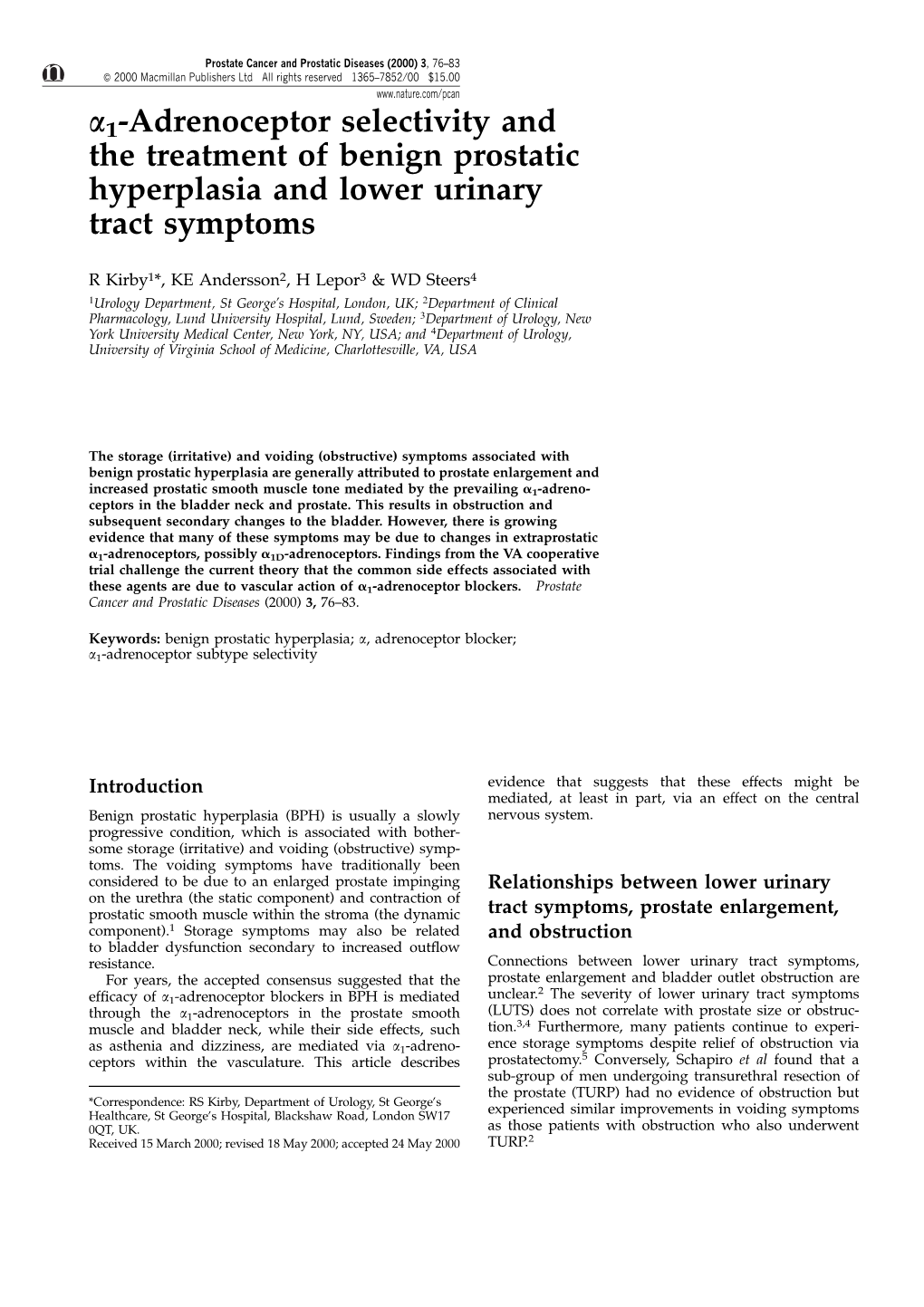 A1-Adrenoceptor Selectivity and the Treatment of Benign Prostatic Hyperplasia and Lower Urinary Tract Symptoms