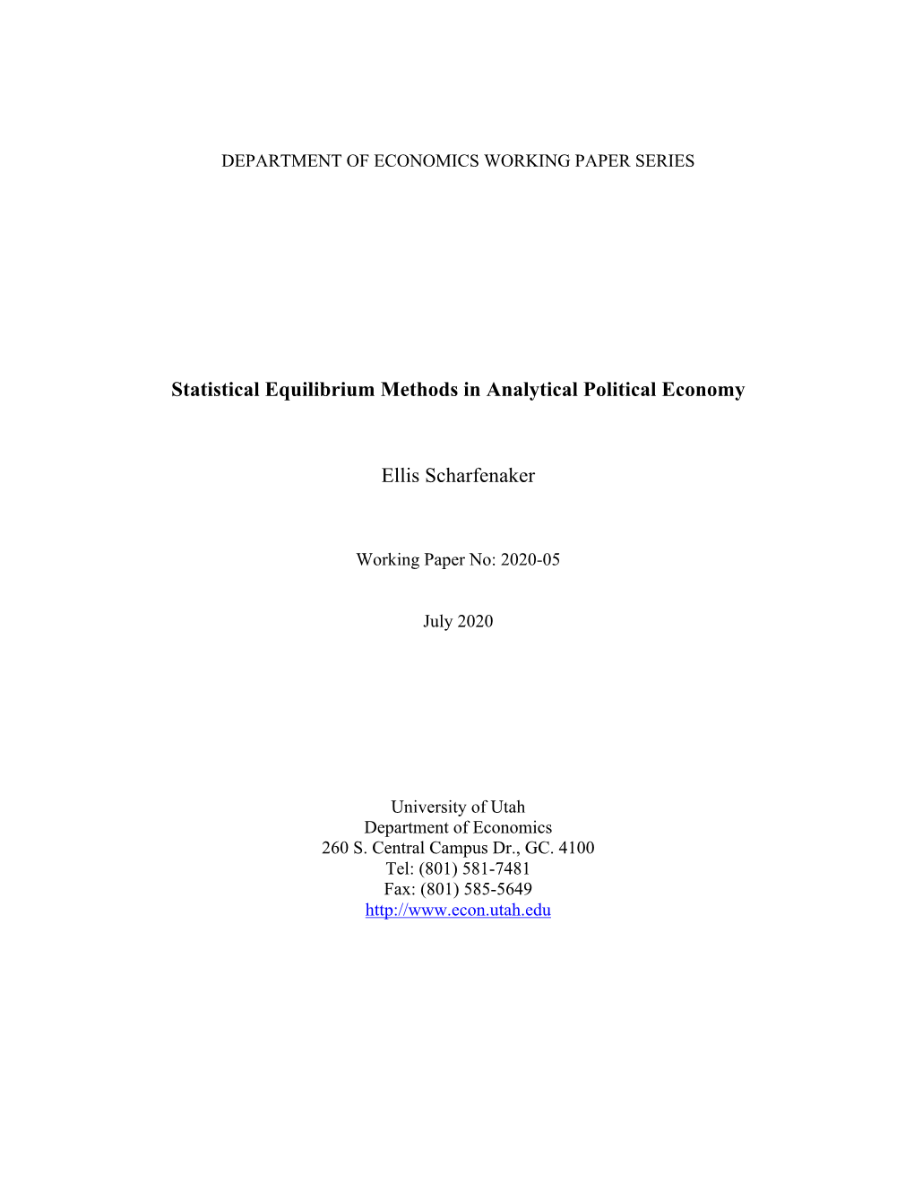 Statistical Equilibrium Methods in Analytical Political Economy