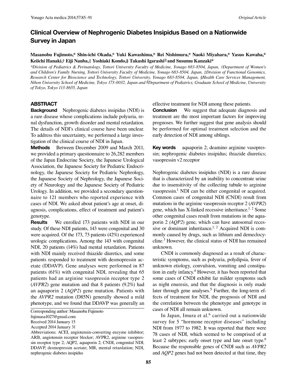 Clinical Overview of Nephrogenic Diabetes Insipidus Based on a Nationwide Survey in Japan