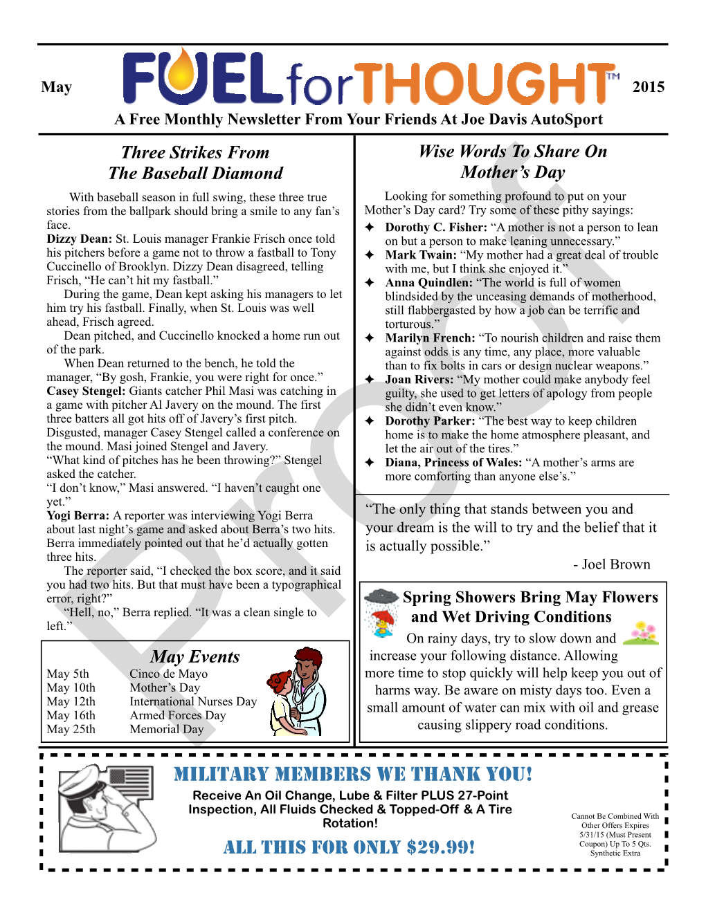 May, 2015 Newsletter