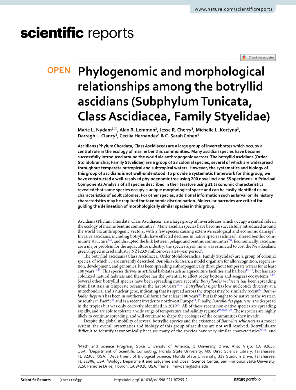 Phylogenomic and Morphological Relationships Among the Botryllid Ascidians (Subphylum Tunicata, Class Ascidiacea, Family Styelidae) Marie L