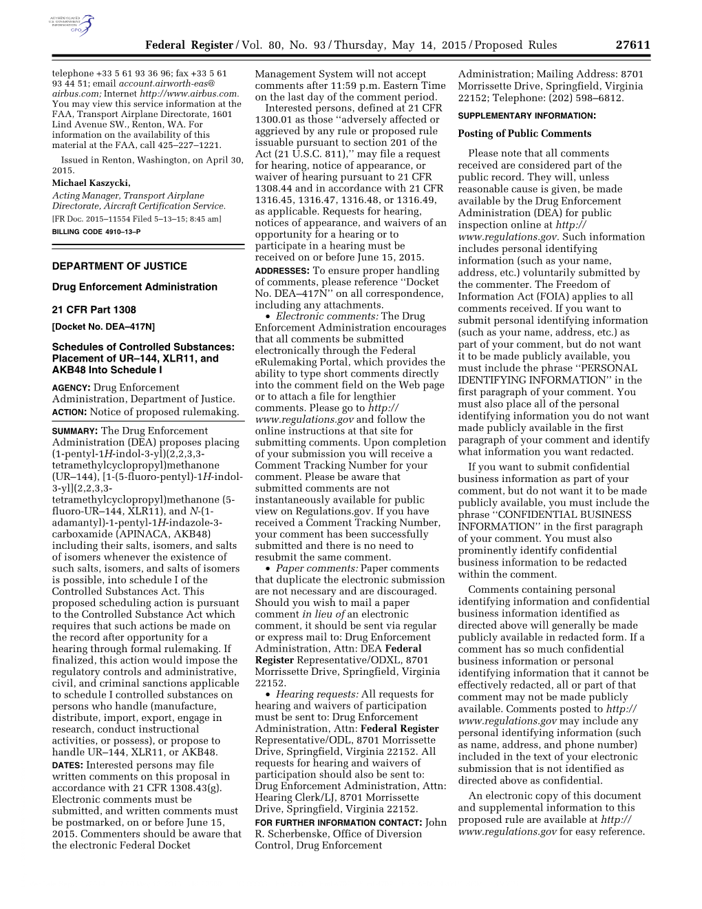 Federal Register/Vol. 80, No. 93/Thursday, May 14, 2015