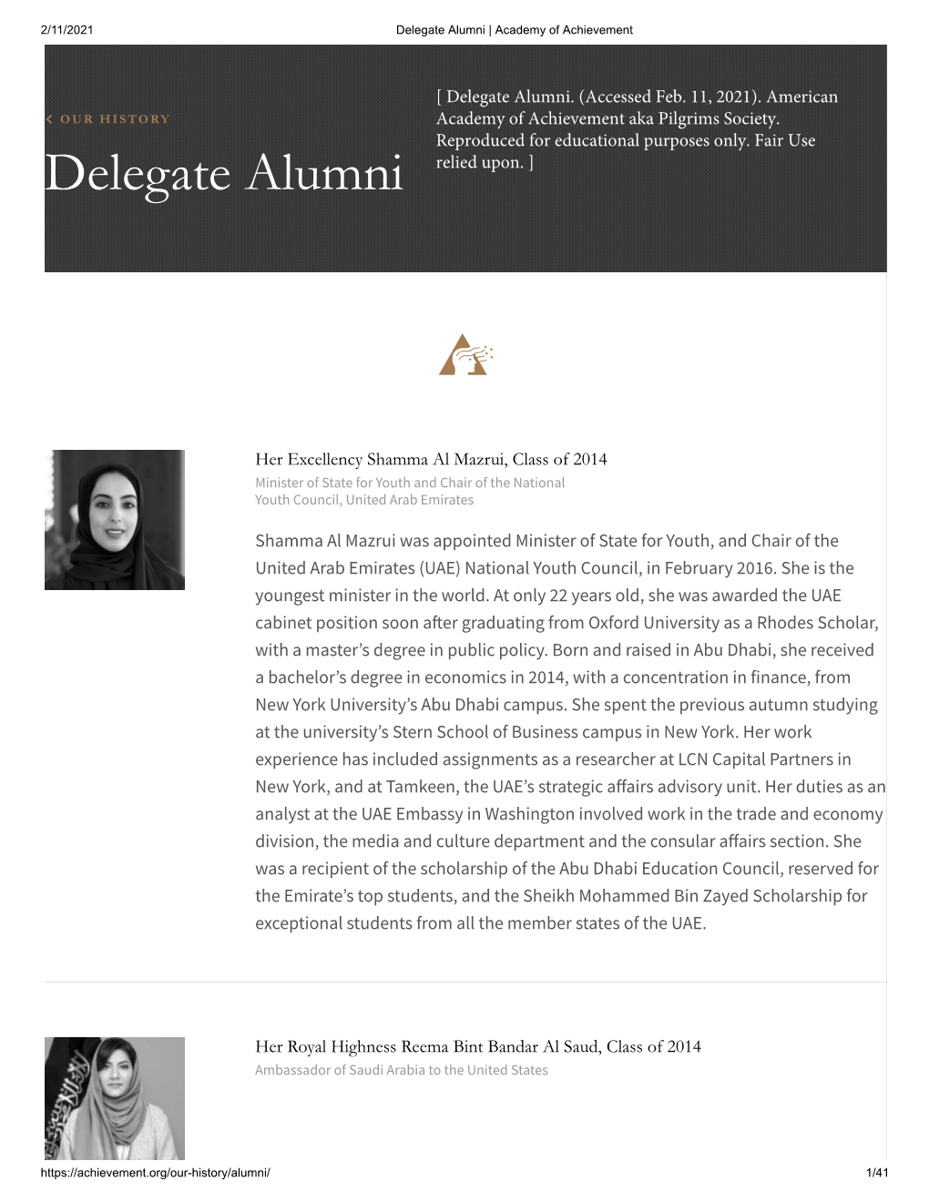 Delegate Alumni | Academy of Achievement