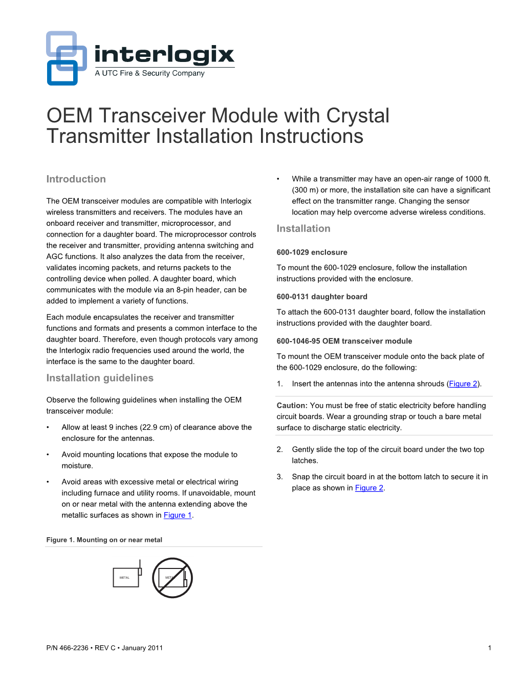 OEM Transceiver Module with Crystal Transmitter Installation Instructions