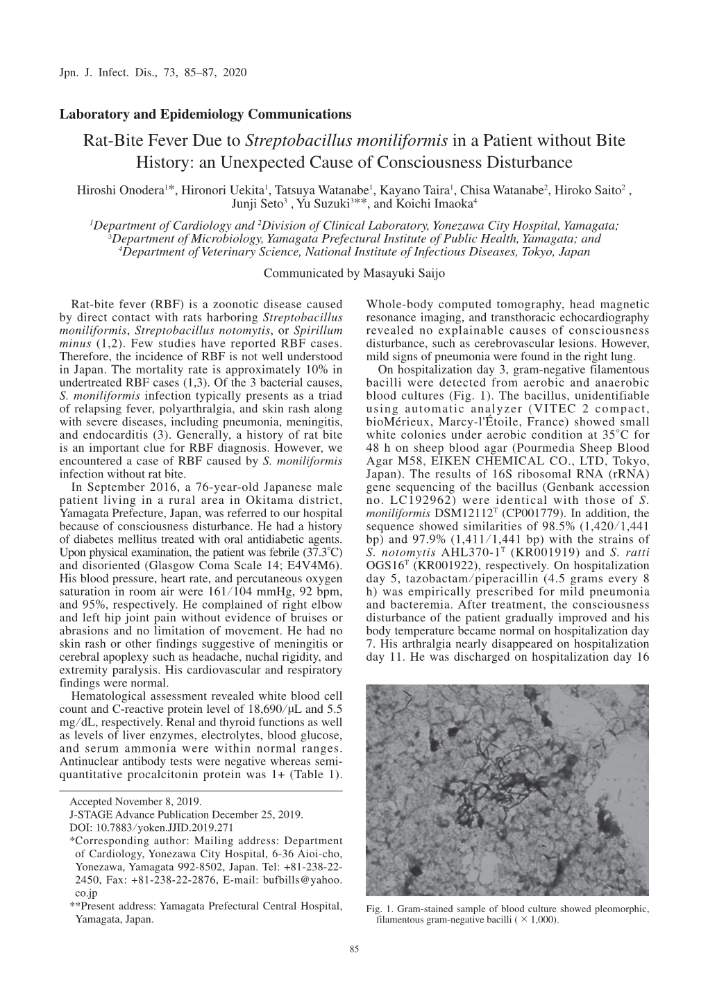 Rat-Bite Fever Due to Streptobacillus Moniliformis in a Patient Without