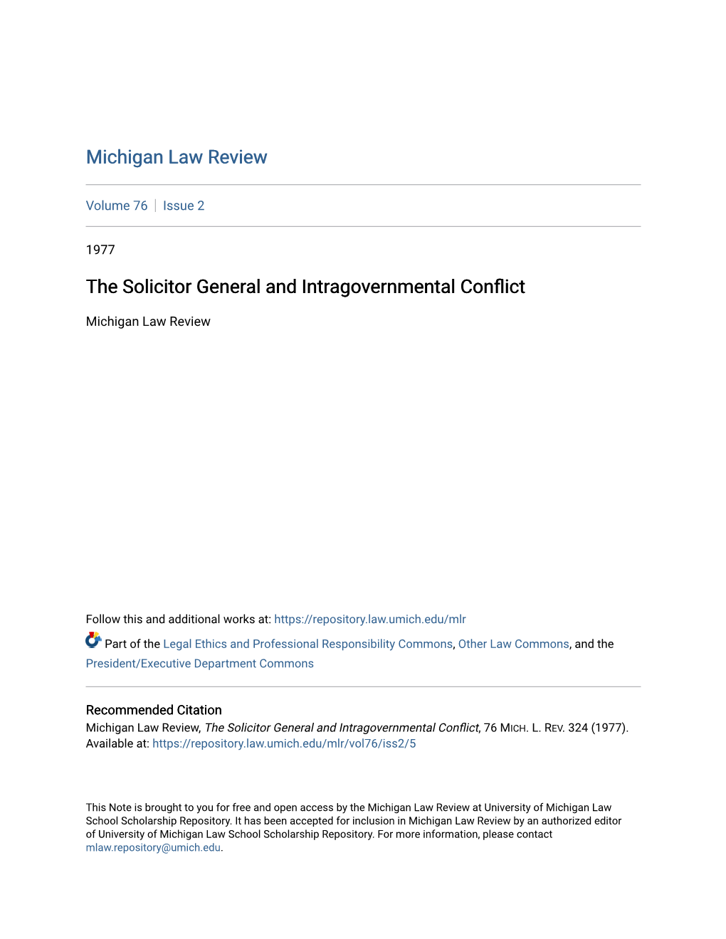 The Solicitor General and Intragovernmental Conflict