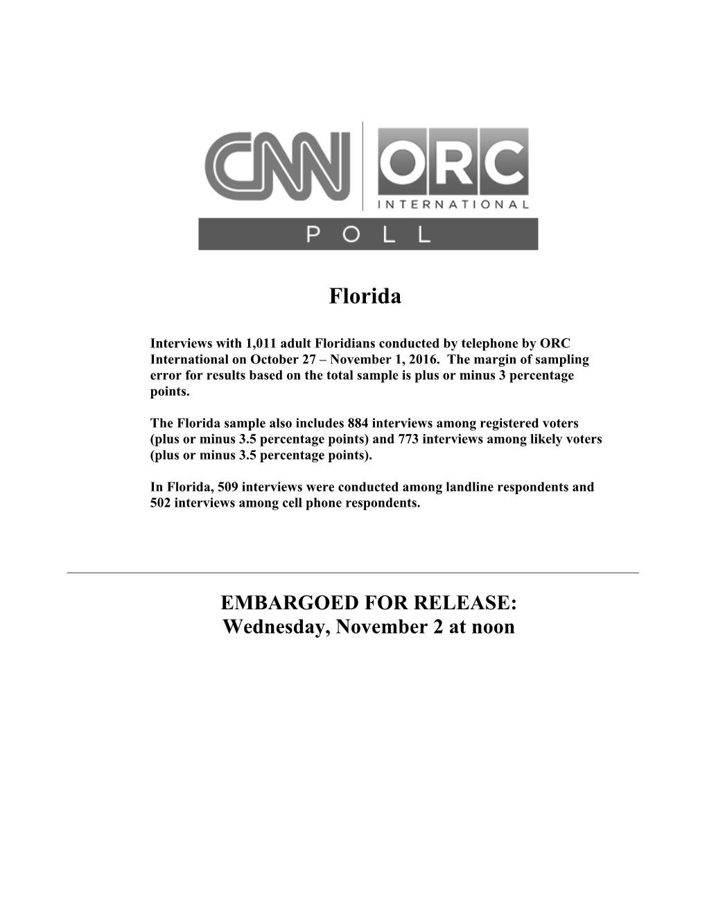 CNN/ORC International Poll -- October 27 to November 1, 2016