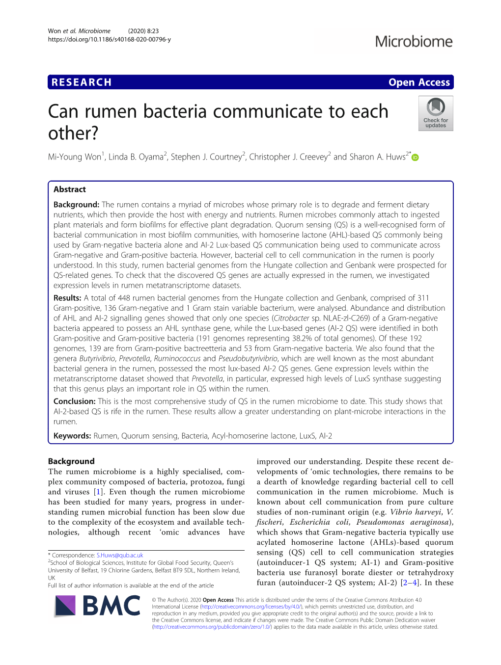Can Rumen Bacteria Communicate to Each Other? Mi-Young Won1, Linda B